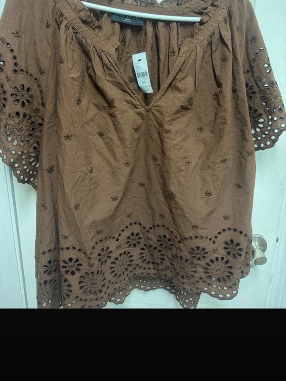 Brand new lane Bryant Brown Eyelet Cotton Peasant Top